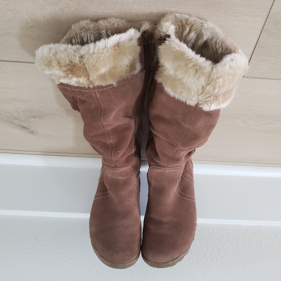 Naturalizer Brown Suede Leather Upper Faux Fur Shearling Lined Winter Boots Sz 7 - Picture 4 of 11